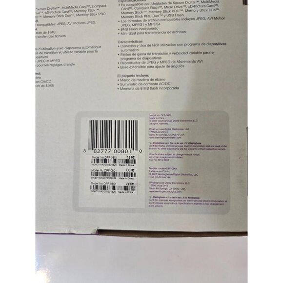 Westinghouse DPF-0801 Digital photo frame with 8" LCD screen NIB - Picture 9 of 9